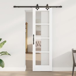 DRZWI PRZESUWNE BIAŁY 61X198,5CM LITE DREWNO SOSNOWE I SZKŁO