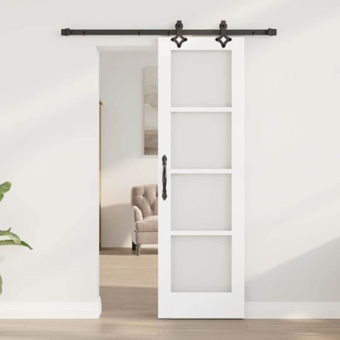 DRZWI PRZESUWNE BIAŁY 61X198,5CM LITE DREWNO SOSNOWE I SZKŁO