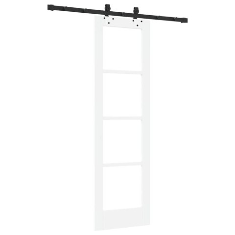 DRZWI PRZESUWNE BIAŁY 61X198,5CM LITE DREWNO SOSNOWE I SZKŁO