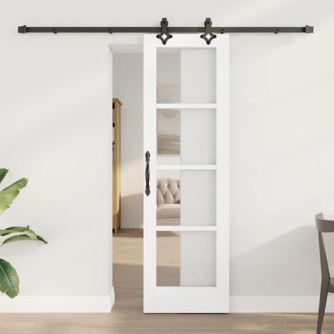 DRZWI PRZESUWNE BIAŁY 61X198,5CM LITE DREWNO SOSNOWE I SZKŁO