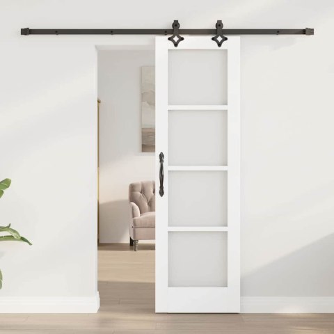 DRZWI PRZESUWNE BIAŁY 61X198,5CM LITE DREWNO SOSNOWE I SZKŁO