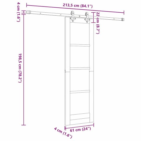 DRZWI PRZESUWNE BIAŁY 61X198,5CM LITE DREWNO SOSNOWE I SZKŁO
