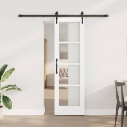 DRZWI PRZESUWNE BIAŁY 61X198,5CM LITE DREWNO SOSNOWE I SZKŁO