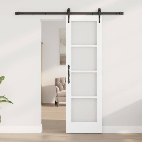 DRZWI PRZESUWNE BIAŁY 61X198,5CM LITE DREWNO SOSNOWE I SZKŁO
