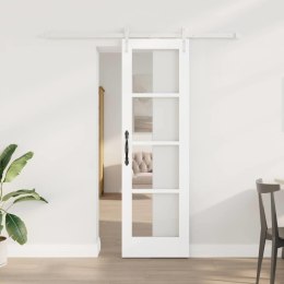 DRZWI PRZESUWNE BIAŁY 61X198,5CM LITE DREWNO SOSNOWE I SZKŁO