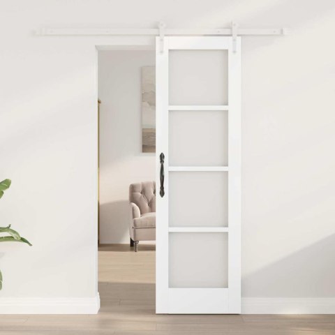 DRZWI PRZESUWNE BIAŁY 61X198,5CM LITE DREWNO SOSNOWE I SZKŁO