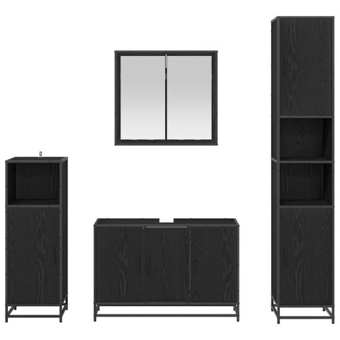 VidaXL Zestaw mebli łazienkowych z półką z drzwiami 4 pcs Czarny Dąb