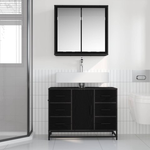 VidaXL Zestaw mebli łazienkowych z szufladą z półką 2 pcs Czarny Dąb