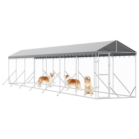 VidaXL Kojec dla psa, z dachem, srebrny, 2x14x2,5m, stal galwanizowana