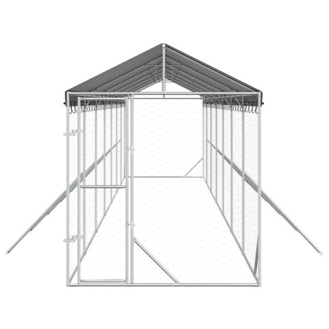 VidaXL Kojec dla psa, z dachem, srebrny, 2x14x2,5m, stal galwanizowana