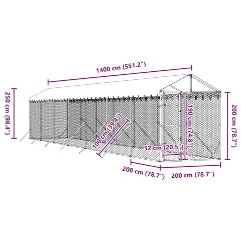 VidaXL Kojec dla psa, z dachem, srebrny, 2x14x2,5m, stal galwanizowana