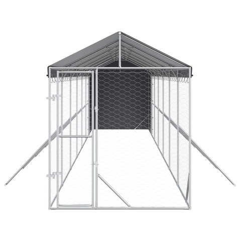 VidaXL Kojec dla psa, z dachem, srebrny, 2x14x2,5m, stal galwanizowana