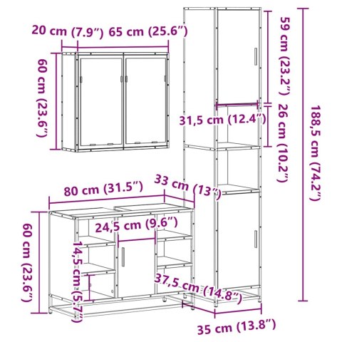 VidaXL 3-cz. zestaw mebli łazienkowych, kolor dąb sonoma