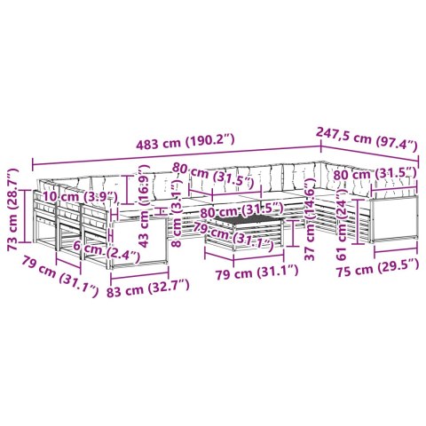 VidaXL Zestawy sof z poduszką 11 pcs Lite Drewno Akacji