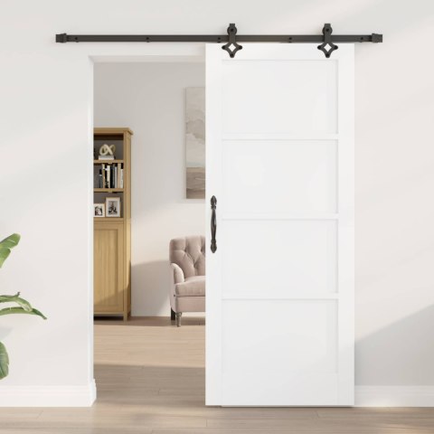 VidaXL Drzwi przesuwne biały i czarny 83 x 202 cm Lite drewno sosnowe