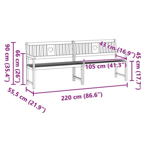 VidaXL Ławka ogrodowa naturalny 220 x 55,5 x 90 cm Lite Drewno Akacji