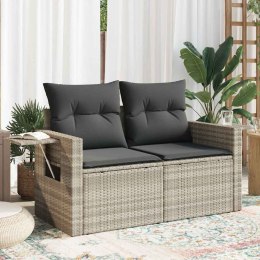 VidaXL Sofa ogrodowa z poduszkami, 2-osobowa, jasnoszara, polirattan