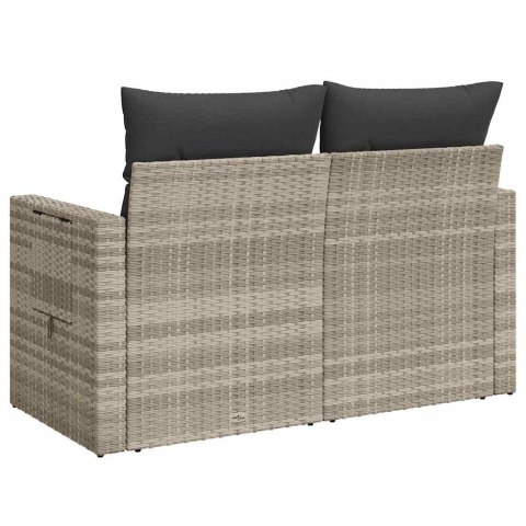 VidaXL Sofa ogrodowa z poduszkami, 2-osobowa, jasnoszara, polirattan