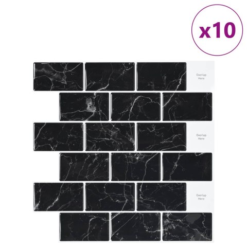 VidaXL Kafelka subway 10 pcs Czarny marmur 30 x 30 cm Poliuretan i PET