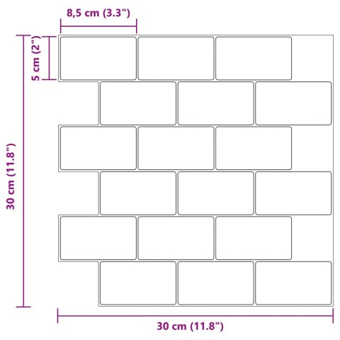 VidaXL Kafelka subway 20 pcs Biały czarny 30 x 30 cm Poliuretan i PET
