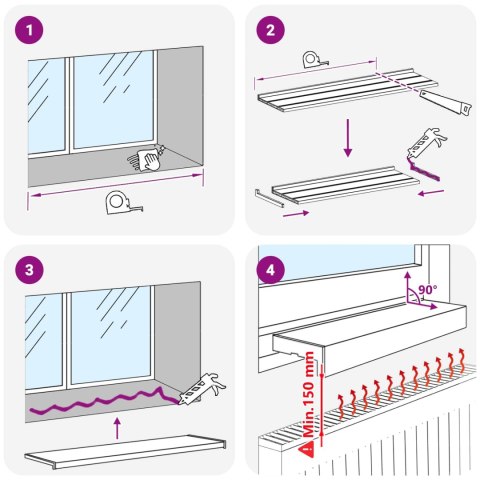 VidaXL Parapet okienny Biały 60 x 15 x 4,5 cm PVC