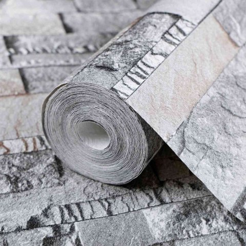 VidaXL Tapeta 3D z kamieniem Szary 10 x 0,53 m Tkanina nienałożona