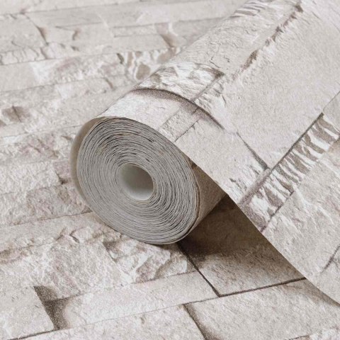 VidaXL Tapeta 3D z kamieniem kremowy 10 x 0,53 m Tkanina nienałożona