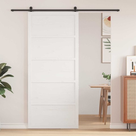 VidaXL Drzwi do stodoły Biały 100 x 2,5 x 208 cm Lite drewno sosnowe