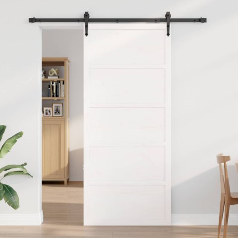 VidaXL Drzwi do stodoły Biały 100 x 2,5 x 208 cm Lite drewno sosnowe