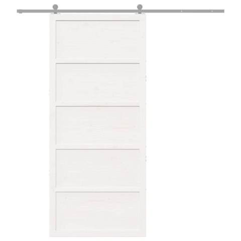 VidaXL Drzwi do stodoły Biały 100 x 2,5 x 208 cm Lite drewno sosnowe