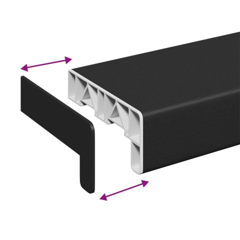VidaXL Parapet okienny Czarny z rysunkiem drewna 120 x 15 x 4,5 cm PVC