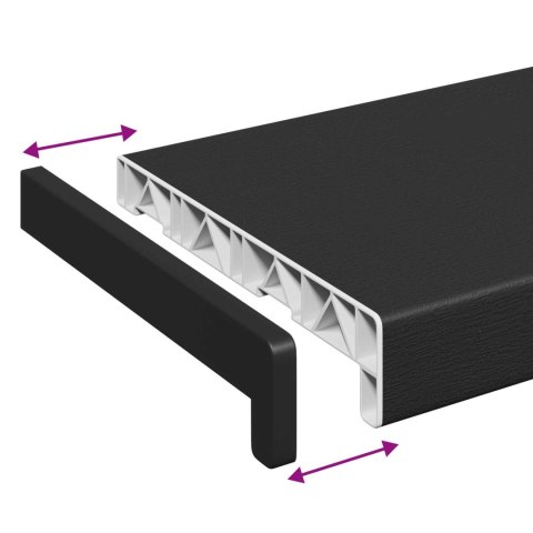 VidaXL Parapet okienny Czarny z rysunkiem drewna 140 x 20 x 4,5 cm PVC