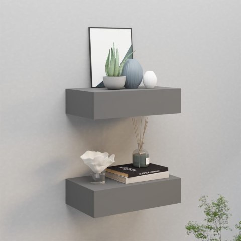 PÓŁKI ŚCIENNE Z SZUFLADĄ 2 SZT SZARE 40X235X10CM