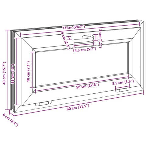 VidaXL Okno piwniczne RISOR 80 x 40 cm PVC i szkło Biały