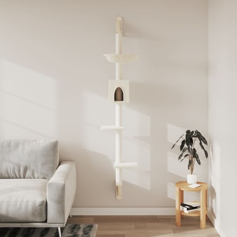VidaXL Ścienne drzewko dla kota z drapakiem, kremowe, 187 cm
