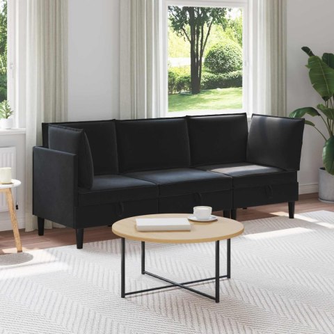 VidaXL Zestaw mebli do salonu z poduszką 3 pcs Czarny Welur