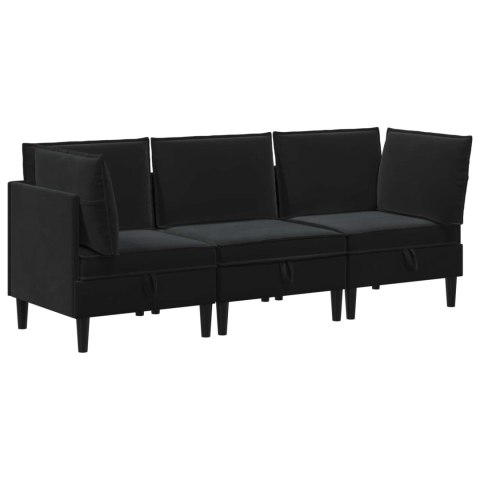 VidaXL Zestaw mebli do salonu z poduszką 3 pcs Czarny Welur
