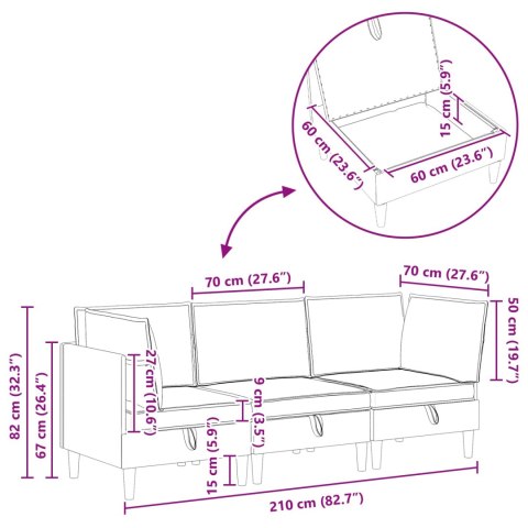 VidaXL Zestaw mebli do salonu z poduszką 3 pcs Czarny Welur