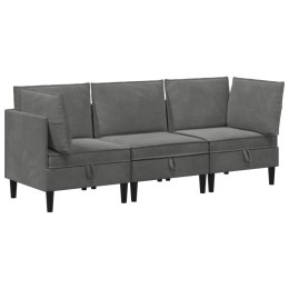 VidaXL Zestaw mebli do salonu z poduszką 3 pcs ciemnoszary Welur