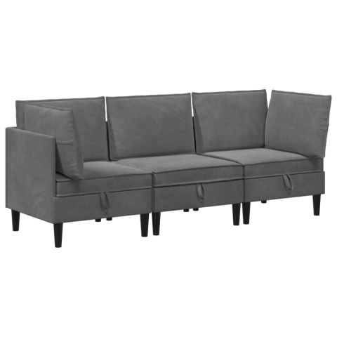 VidaXL Zestaw mebli do salonu z poduszką 3 pcs ciemnoszary Welur