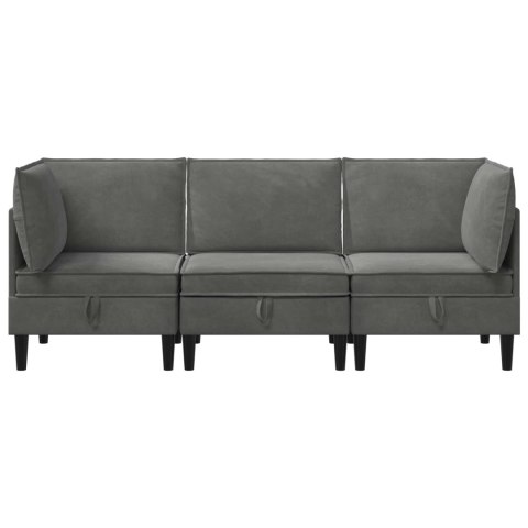 VidaXL Zestaw mebli do salonu z poduszką 3 pcs ciemnoszary Welur
