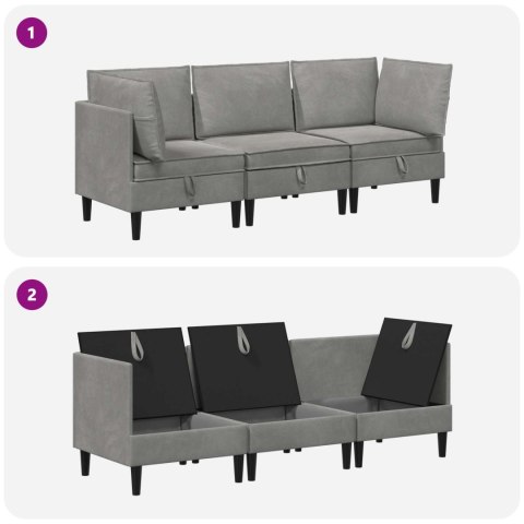 VidaXL Zestaw mebli do salonu z poduszką 3 pcs jasnoszary Welur