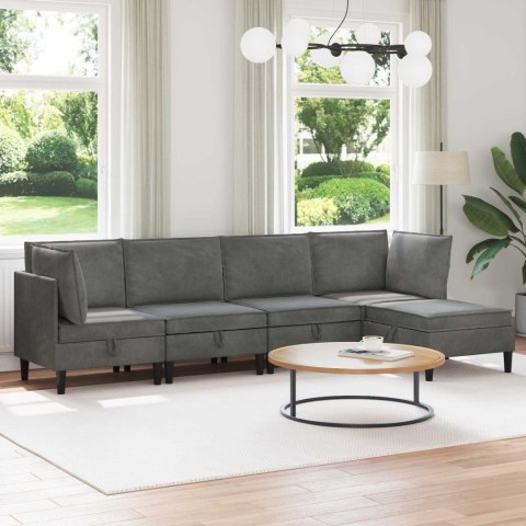 VidaXL Zestaw mebli do salonu z poduszką 5 pcs ciemnoszary Welur