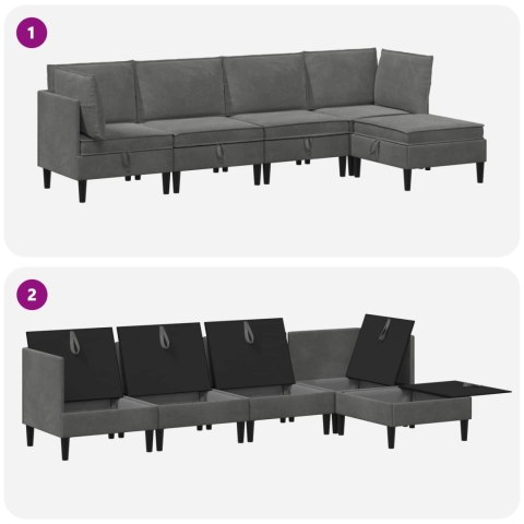 VidaXL Zestaw mebli do salonu z poduszką 5 pcs ciemnoszary Welur