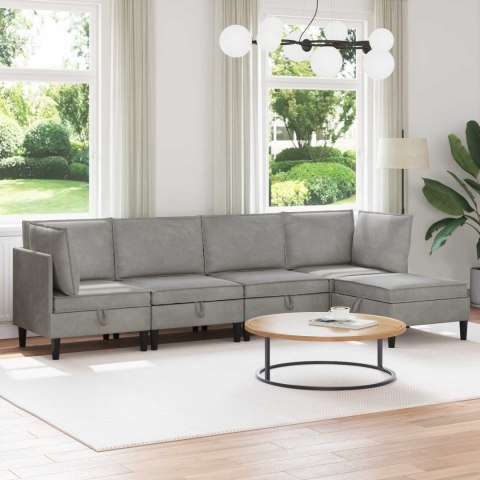 VidaXL Zestaw mebli do salonu z poduszką 5 pcs jasnoszary Welur