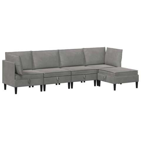 VidaXL Zestaw mebli do salonu z poduszką 5 pcs jasnoszary Welur