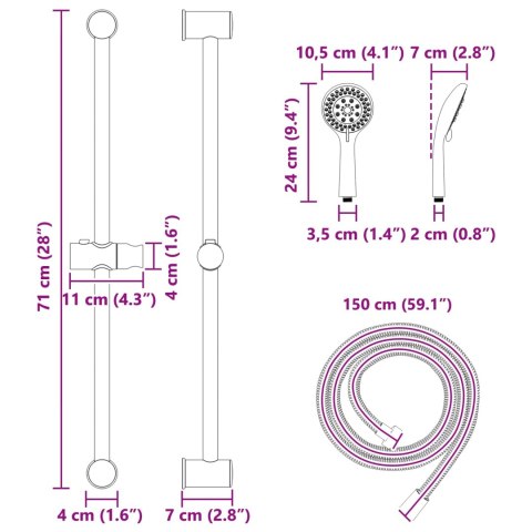 VidaXL Zestaw systemu prysznicowego chromowany 71 cm Stal nierdzewna