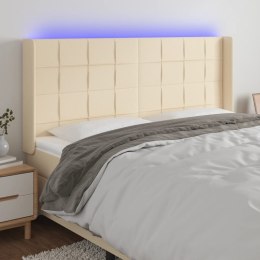 VidaXL Zagłówek do łóżka z LED, kremowy, 163x16x118/128 cm, tkanina