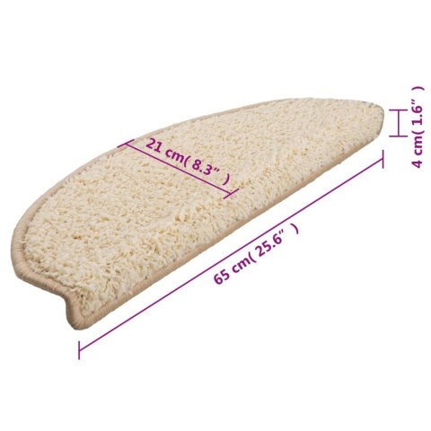 VidaXL Maty na schody 15 szt. 65x21x4 cm Kremowe półokrągłe duże