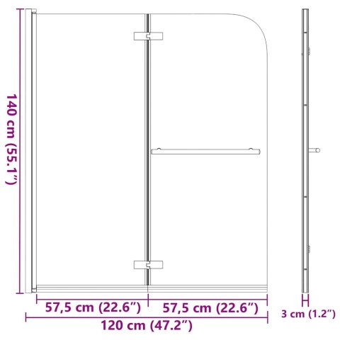 VidaXL Składana kabina prysznicowa, 2 panele, ESG, 120 x 140 cm